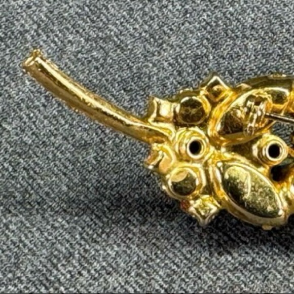 Vintage Juliana cha cha beads AB crystals goldtone metal leaf pin brooch - Picture 7 of 11